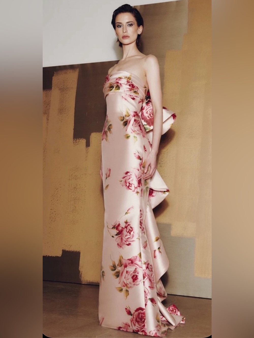 Audrey + Brooks 6925 Pink Floral Mikado Gown
